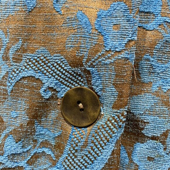 KINDRED SPIRIT Floral Brocade Jacket Large Turquoise Waist Length Tooled Design - Picture 6 of 16